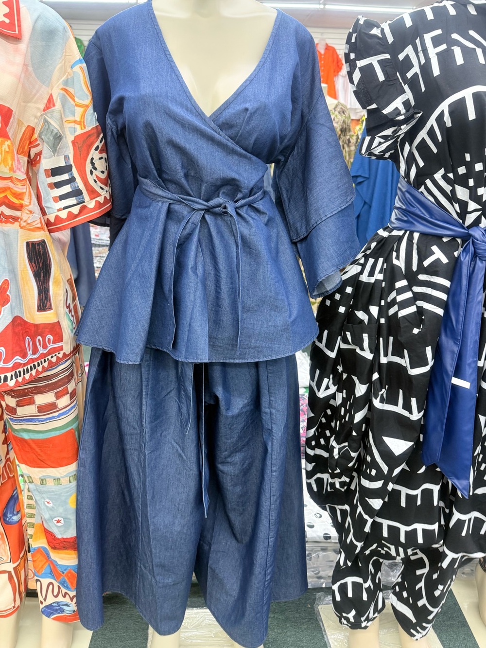 Denim Wide Leg Pant and Peplum top with bell sleeves